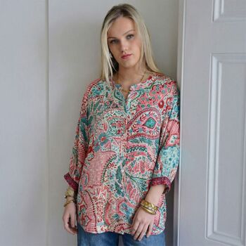 'Penny' Pink And Blue Paisley Button Down Shirt, 2 of 3