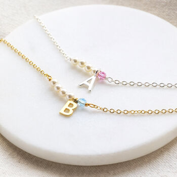 Pearl And Birthstone Initial Bar Bracelet, 5 of 11