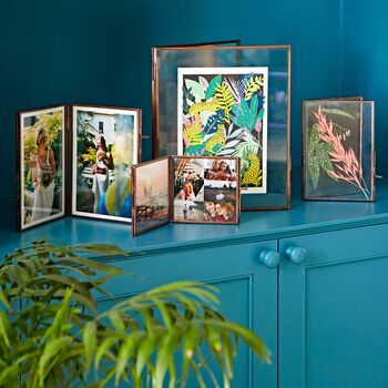 Antique Brass Recycled Glass Folded Double Photo Frame, 2 of 12