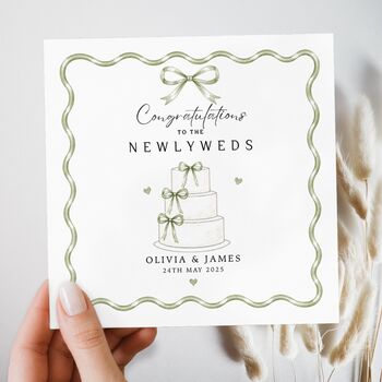 Personalised Sage Wedding Card, Mr And Mrs On Your Wedding Day Card, 2 of 3