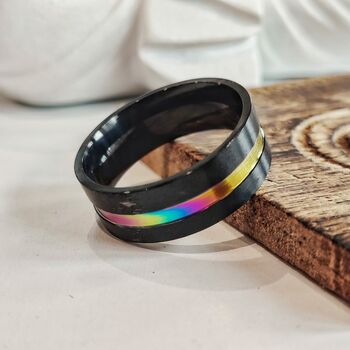 8mm Stainless Steel Unicorn Rainbow Band Male Ring, 4 of 6