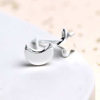 Sterling Silver Mismatched Moon And Star Stud Earrings, 2 of 9