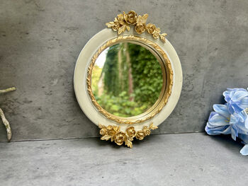 16cm Cream And Gold Decorative Wall Mirror – Floral Motif, 3 of 12