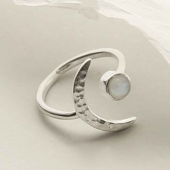 Sterling Silver Gemstone Moon Adjustable Rings, 5 of 8