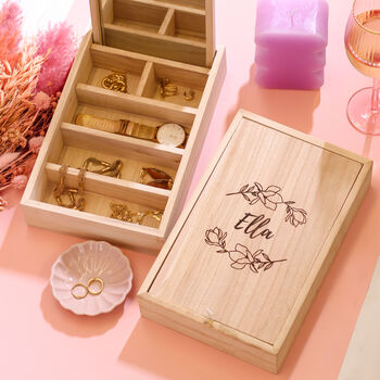 Personalised Floral Mirror Jewellery Box Travel Gift, 2 of 6