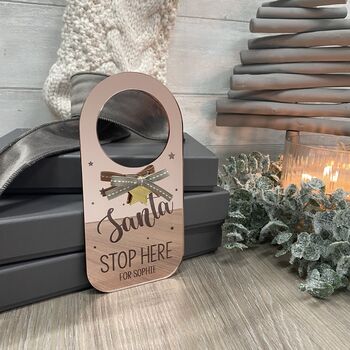 Gold Santa Stop Here Sign Personalised For Children, 6 of 10