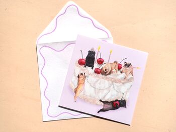 Pug Birthday Cream Cherry Cake Card, 4 of 7