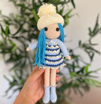 Handmade Pink Hair Crochet Doll With A Hat, 3 of 12