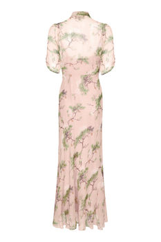 1940's Style Longline Dress In Cloudpine Print Silk, 3 of 5