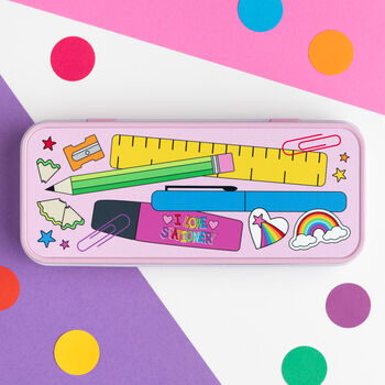 Colourful Stationery Pink Metal Pencil Tin, 2 of 8