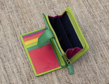 Lime Green Multi Colour Leather Purse Wallet Rfid, 8 of 10