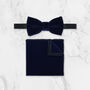 Mens Navy Blue Velvet Bow Tie And Pocket Square Set, thumbnail 1 of 3