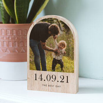 Personalised Solid Oak Wooden Arch Photo Block, 2 of 3