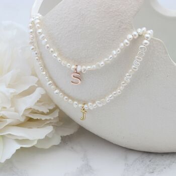 Pearl Choker Necklace With Gold Vermeil Initial Charm, 8 of 12