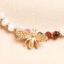 Semi Precious Burgundy Beaded Bee Charm Bracelet In Gold Plating, thumbnail 2 of 4