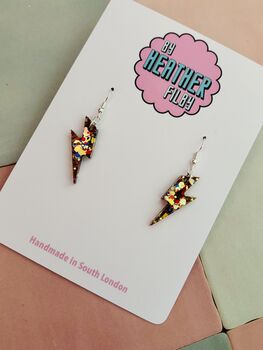 Small Royal Glitter Lightning Bolt Earrings / Rocker Chick Jewellery Small Vibrant Statement / Bold Power Gift, 5 of 5