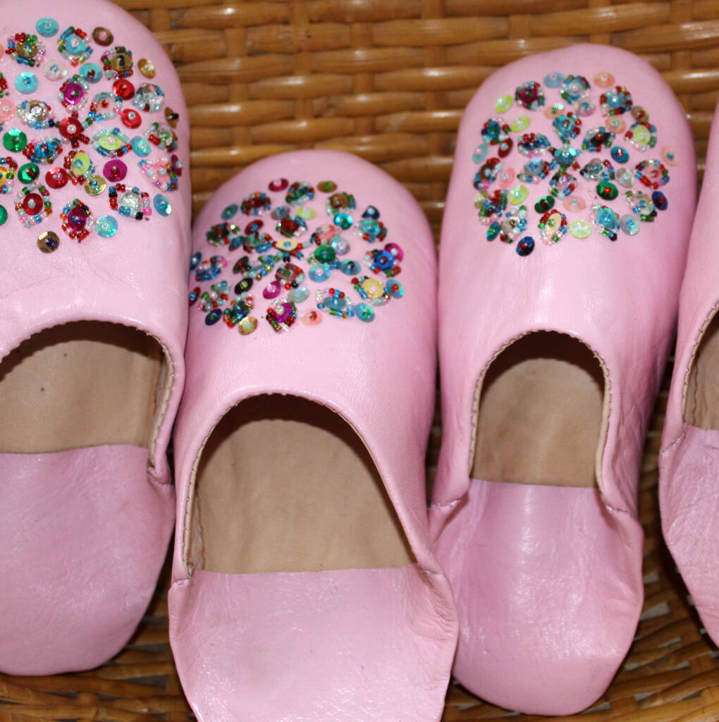 Girl's Handmade Leather Slippers With Sequins By Pink Bamboo ...