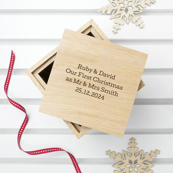 Personalised Oak Christmas Photo Cube Keepsake Box, 2 of 4