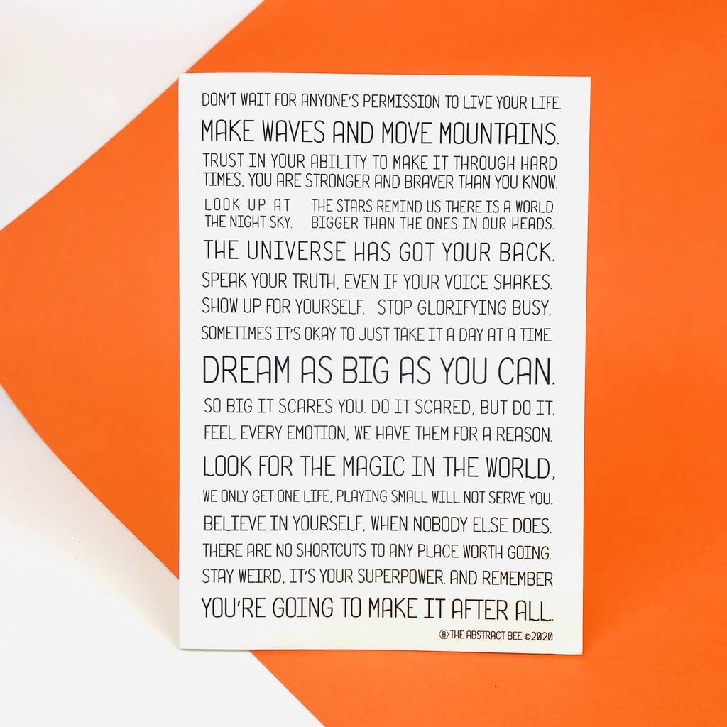 Motivational Quote Card By The Abstract Bee | notonthehighstreet.com