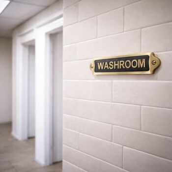 Classic Brass Washroom Door Plaque With Black Finish, 4 of 5