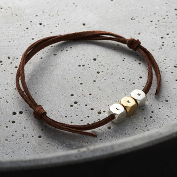 Personalised Men’s Silver Cube Leather Bracelet, 5 of 12