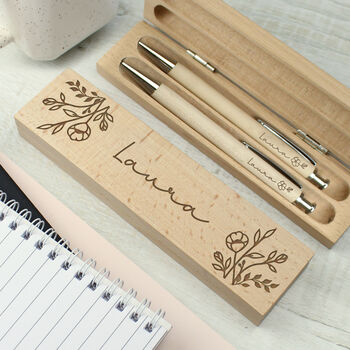 Personalised Floral Wooden Pen And Pencil Set, 3 of 5