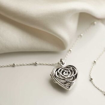 Sterling Silver Filigree Rose Heart Locket, 2 of 9