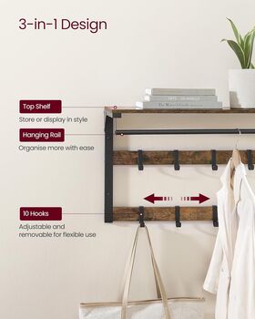 Wall Mounted Coat Rack With Removable Hooks, 5 of 12