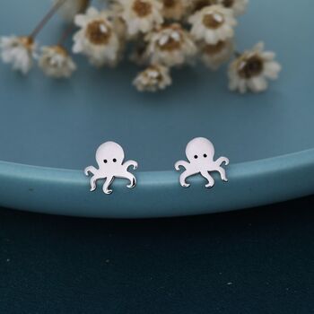 Sterling Silver Tiny Octopus Flat Back Earrings, 7 of 12