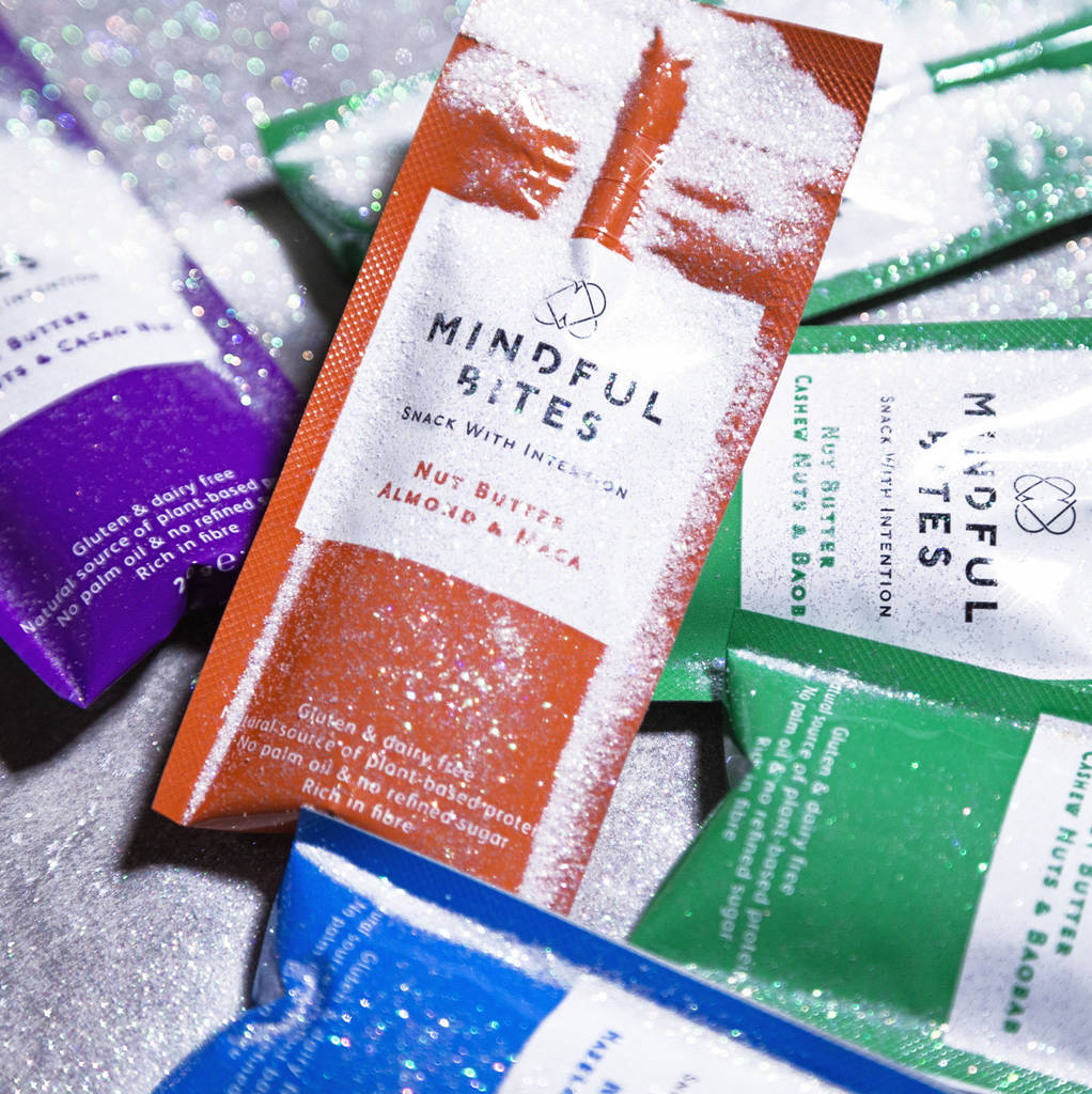 cashew and baobab nut butter box of 12 sachets by mindful bites
