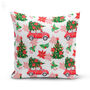 Nostalgic Red Car With Pine Tree Christmas Chenille Cushion, thumbnail 1 of 12