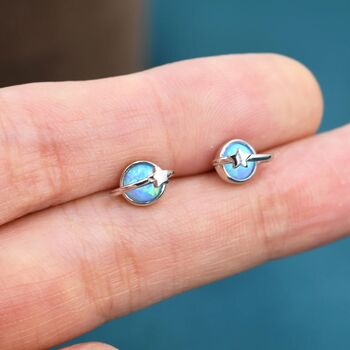 Blue Opal Planet Stud Earrings In Sterling Silver, 3 of 10