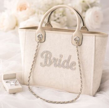 Sparkly Bride Stone Large Chain Initial Tote Bags, 2 of 4