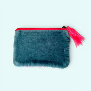 Embroidered Velvet Coin Purse | Pop Floral In Blue, Teal And Pink, 2 of 4