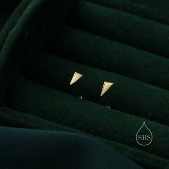 Sterling Silver Extra Tiny Triangle Pyramid Screw Back Earrings, 2 of 10