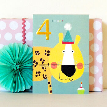 Gold Foiled Cheetah 4th Birthday Card, 4 of 5