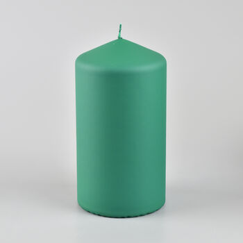 G Decor Henry Velvet Matt Emerald Green Pillar Candles, 3 of 4