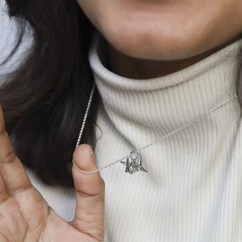 Sterling Silver Polished Origami Crane Necklace, 3 of 6