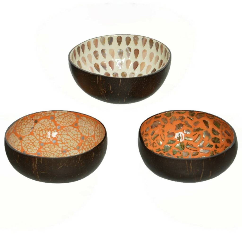 Coconut Bowls With Decorative Inlay, 1 of 5