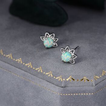 Green Opal Crown Stud Earrings, 2 of 10