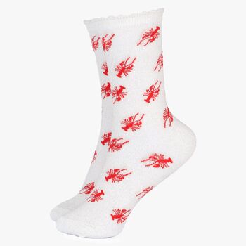 Women's Glitter Socks Grey Red Lobsters, 2 of 4