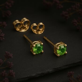 Solid 9ct Yellow Gold August Peridot Birthstone Stud Earrings, 2 of 5