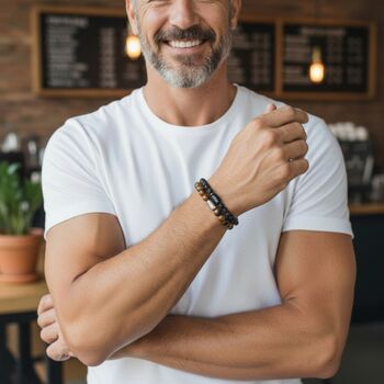 Men's Arsenal Beaded Tiger's Eye And Lave Rock Bracelet Duo, 7 of 7