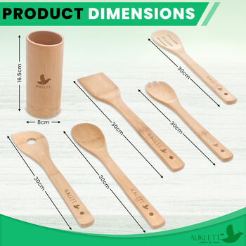Bamboo Cooking Utensils Set With Holder, 11 of 11