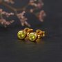Gold Plated Sterling Silver August Peridot Birthstone Stud Earrings, thumbnail 3 of 5