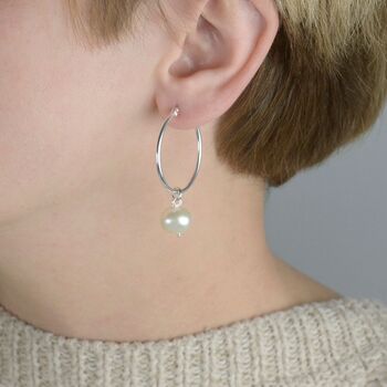 Handmade Pearl Hoop Earrings Sterling Silver, 2 of 5