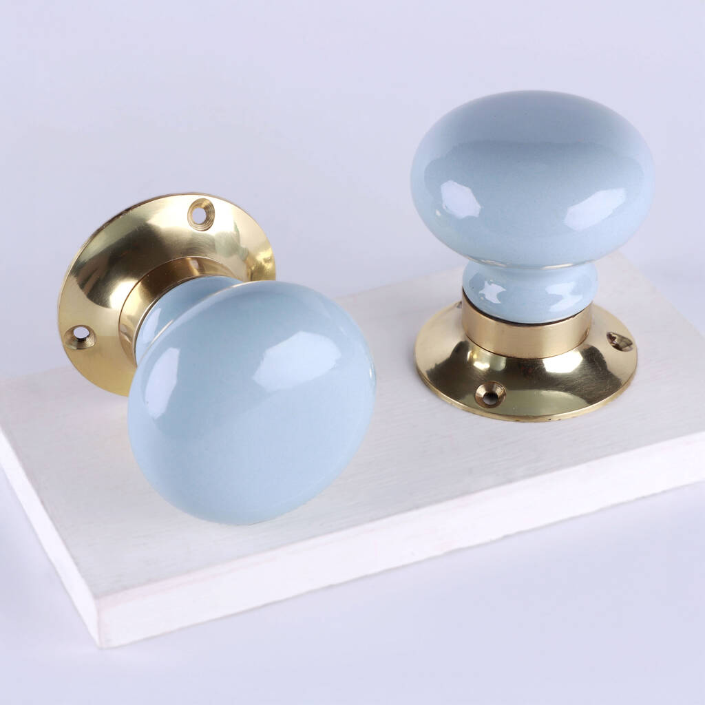 G Decor The Brassworks Edit Light Grey Set Of Handcrafted Ceramic Mortice Door Handles, Internal Turning Knobs For Room Doors, 1 of 5