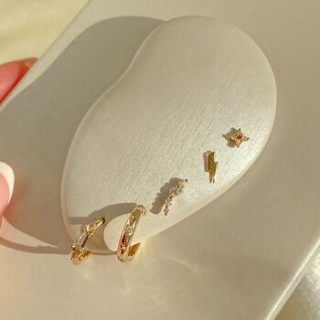 10k Solid Gold Diamond Celestial Hoop Earrings, 4 of 4