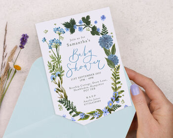 Personalised A6 Blue Floral Baby Shower Invitation, 3 of 3