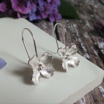 Silver Hydrangea Floral Drop Earrings, 3 of 7